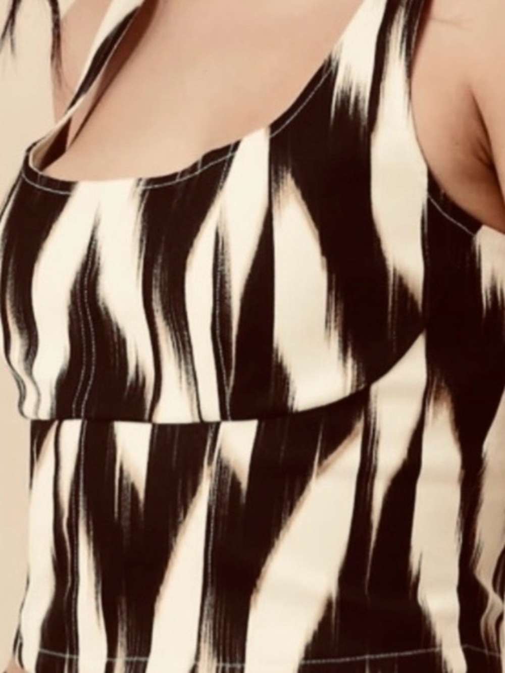 Abstract Black and Off White Striped Crop Linen-Blend Bustier: Size 12